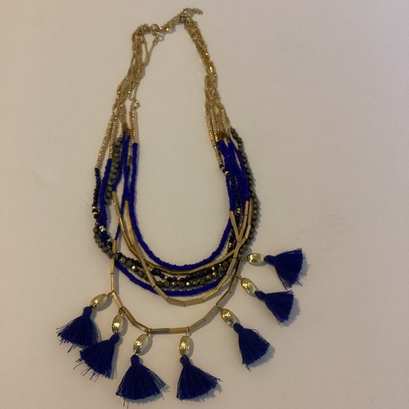 Stella & Dot Tulum Necklace Tassel Fringe Multi Strand Blue Gold Layers - Picture 12 of 16